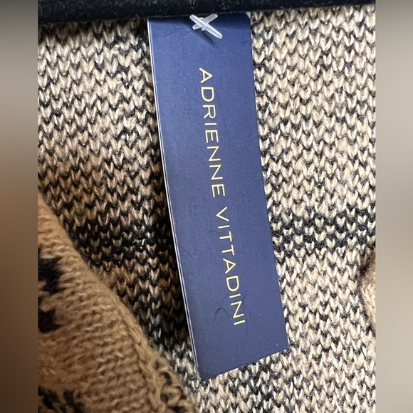 NWT Sweater Cardigan Medium Caramel Brown Adrienne Vittadini Plaid Knit Fringe - Picture 3 of 6